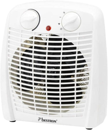 Bestron Calefactor, Termoventilador con 2 niveles de potencia, incl. protección antivuelco y contra sobrecalentamiento, para habitaciones de hasta 20 m², 2000 vatios, color: blanco